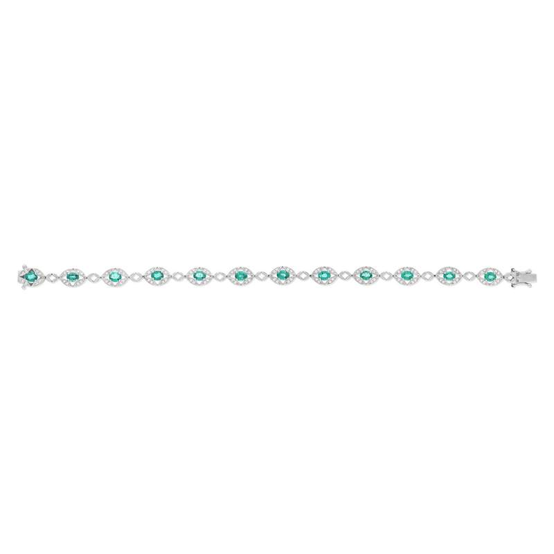 Bracelet or 750 blanc emeraudes et diamants - vue 2