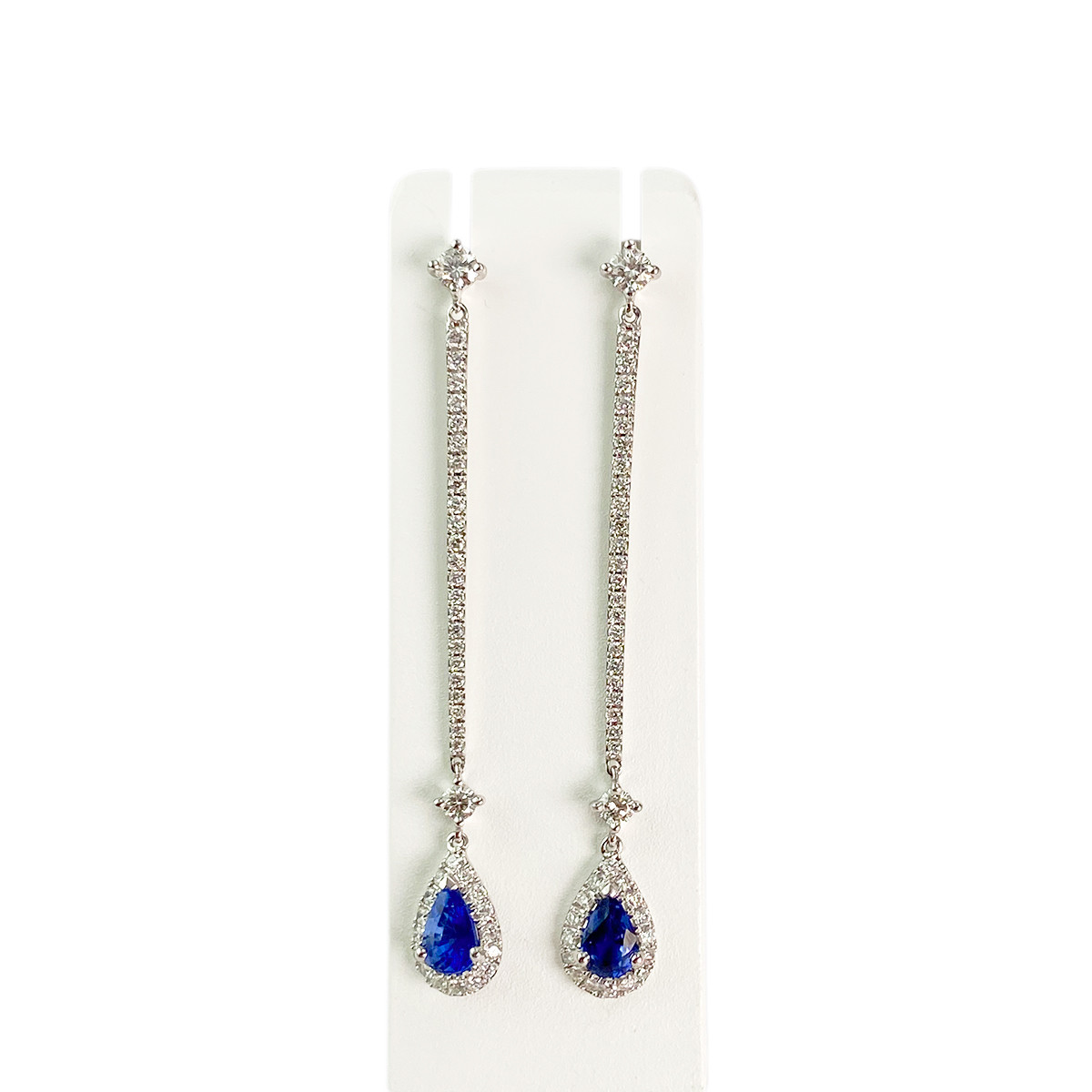 Boucles d'oreilles or 750 blanc saphir et diamant