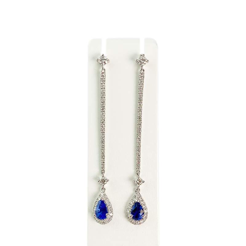 Boucles d'oreilles or 750 blanc saphir et diamant - vue 1