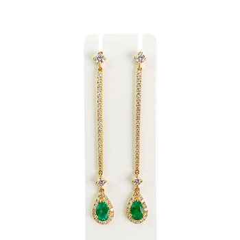 Boucles d'oreilles or 750 jaune emeraude et diamant