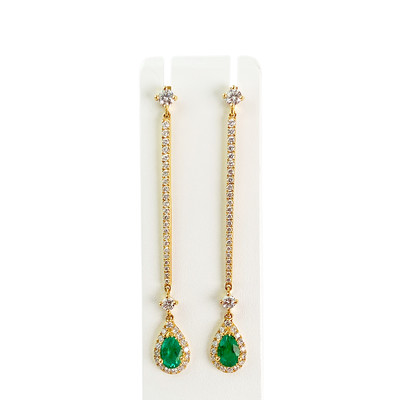 Boucles d'oreilles or 750 jaune emeraude et diamant - vue 1