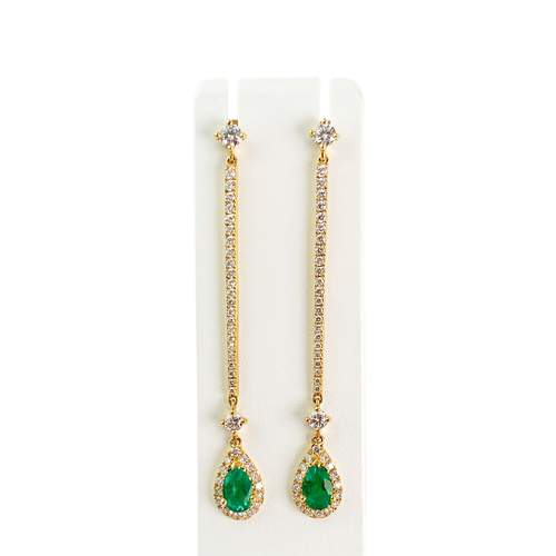 Boucles d'oreilles or 750 jaune emeraude et diamant