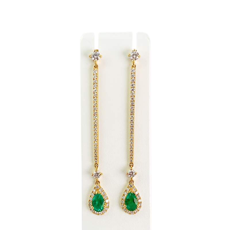Boucles d'oreilles or 750 jaune emeraude et diamant - vue 1
