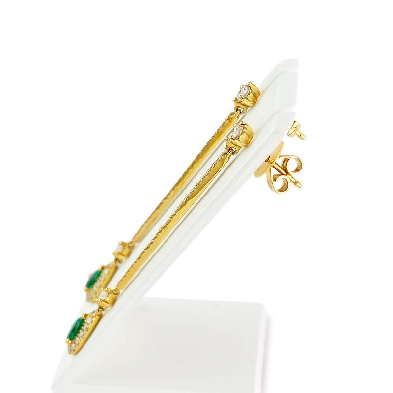 Boucles d'oreilles or 750 jaune emeraude et diamant - vue 2