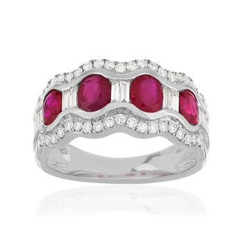 Bague or 750 blanc rubis et diamant