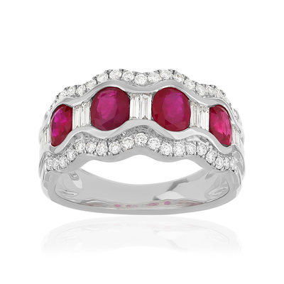 Bague or 750 blanc rubis et diamant - vue 1