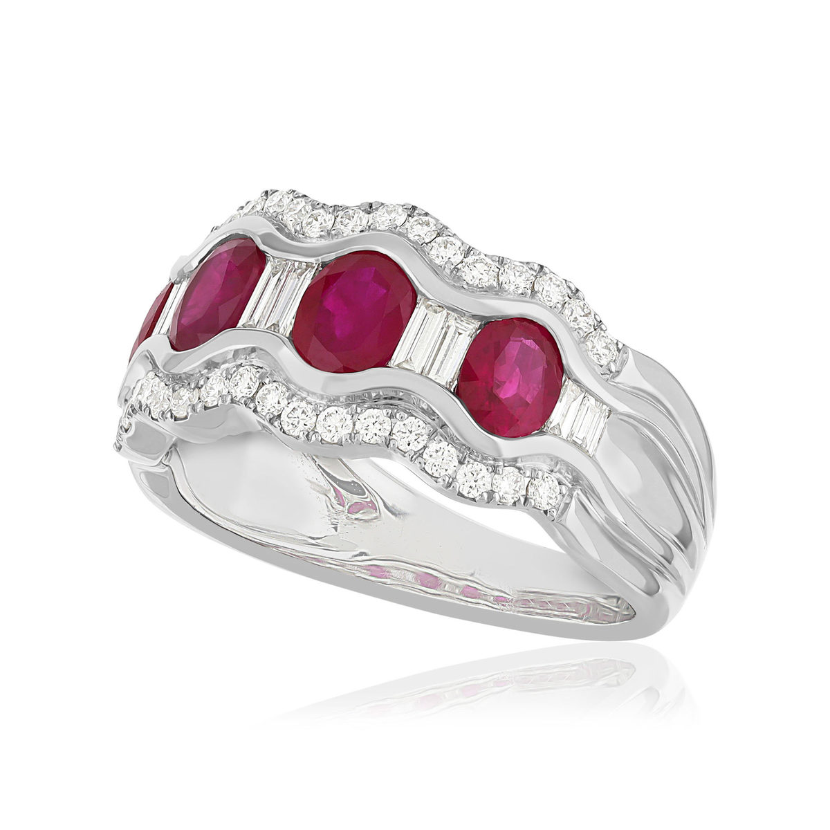 Bague or 750 blanc rubis et diamant - vue D1