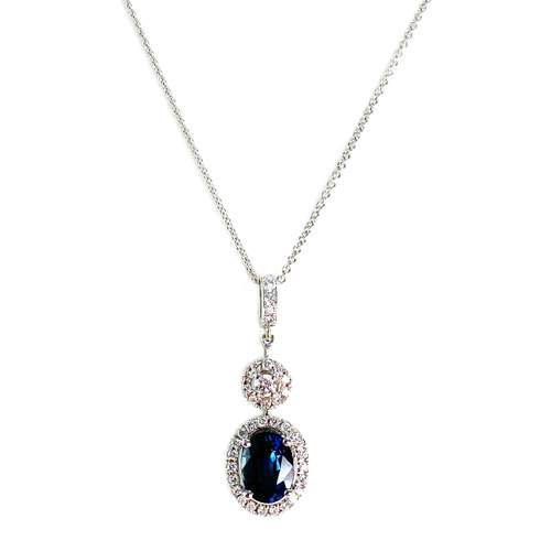 Collier or 750 blanc saphir et diamant