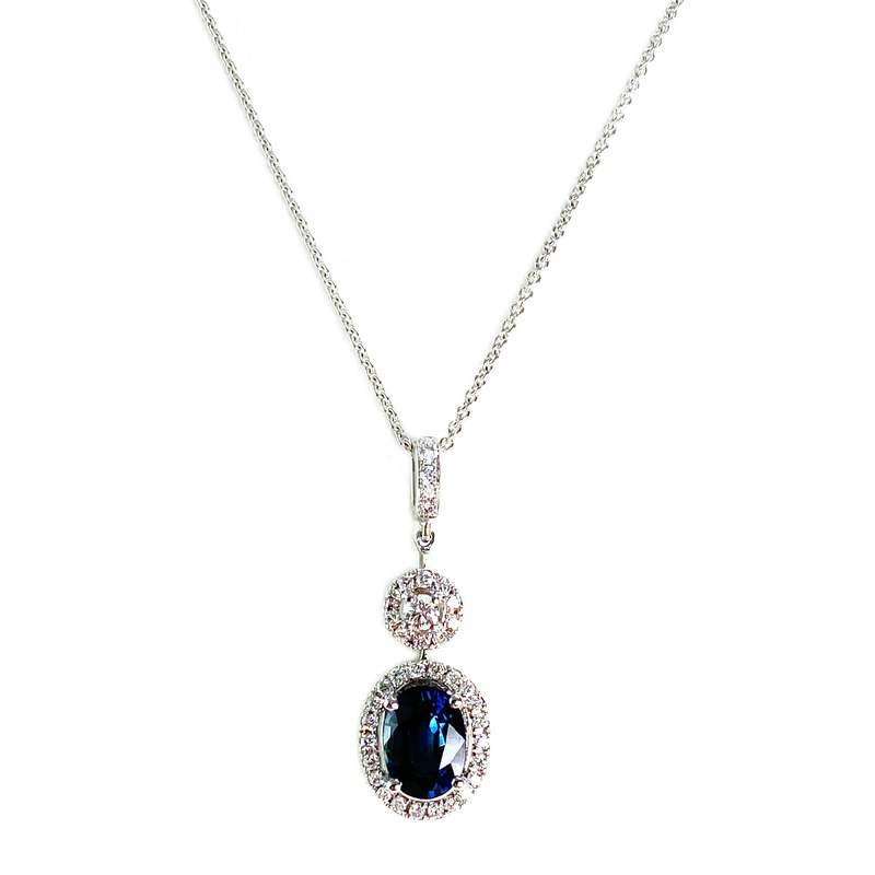 Collier or 750 blanc saphir et diamant - vue 1