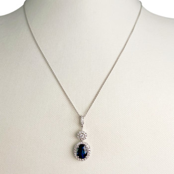 Collier or 750 blanc saphir et diamant