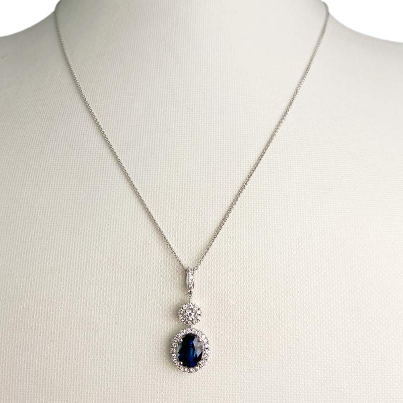 Collier or 750 blanc saphir et diamant - vue 2