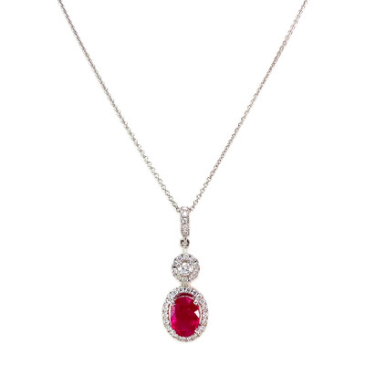 Collier or 750 blanc rubis et diamant - vue 1