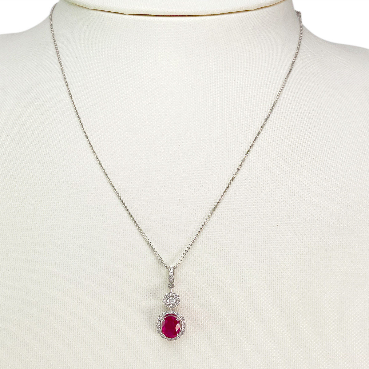 Collier or 750 blanc rubis et diamant - vue 2