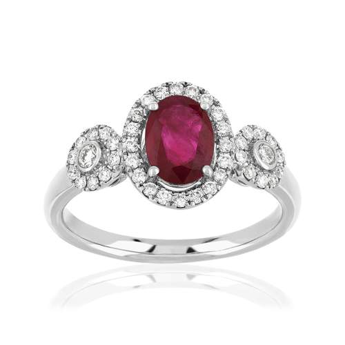 Bague or 750 blanc rubis et diamant