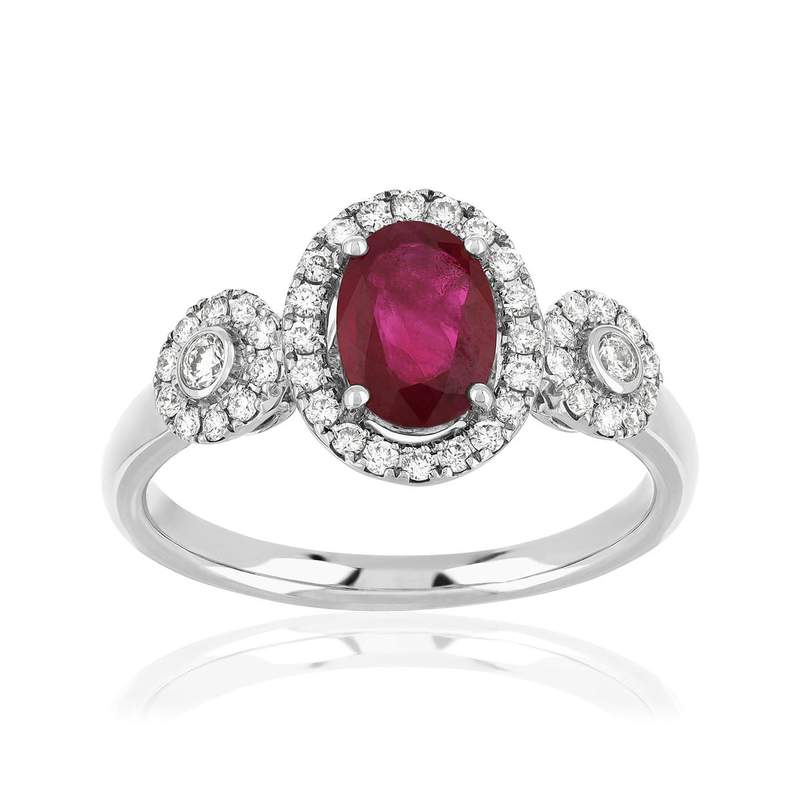 Bague or 750 blanc rubis et diamant - vue 1
