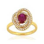 Bague or 750 jaune rubis et diamant - vue 1