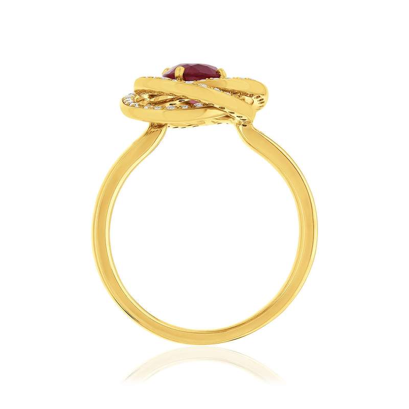 Bague or 750 jaune rubis et diamant - vue 2