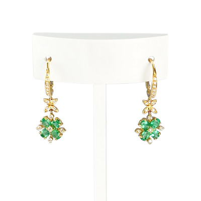 Boucles d'oreilles or jaune 750 emeraude et diamant