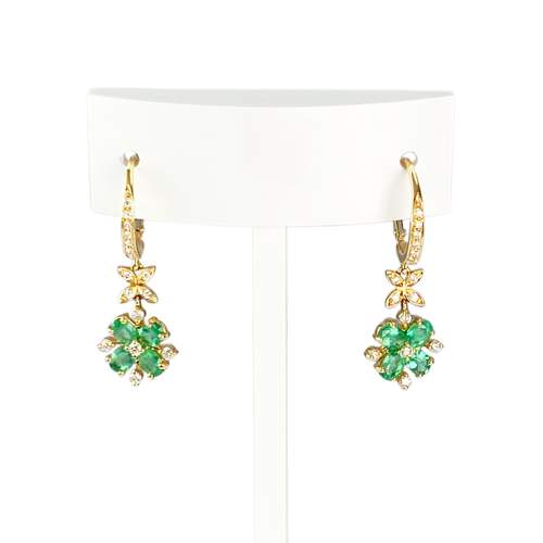 Boucles d'oreilles or jaune 750 emeraude et diamant