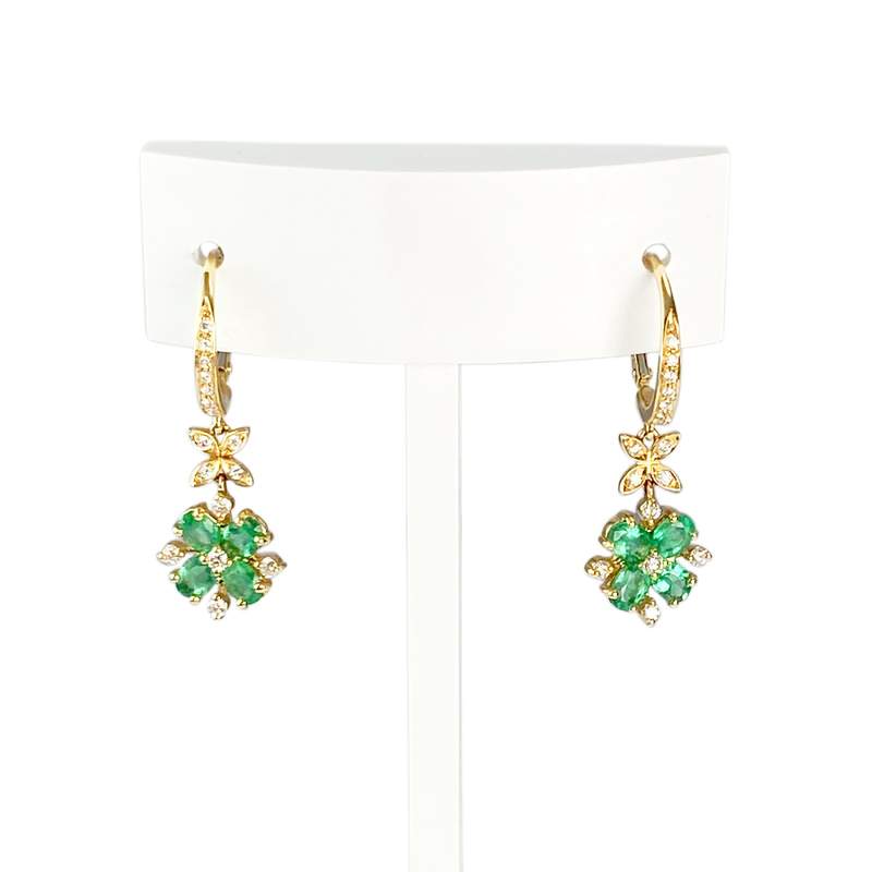 Boucles d'oreilles or jaune 750 emeraude et diamant - vue 1