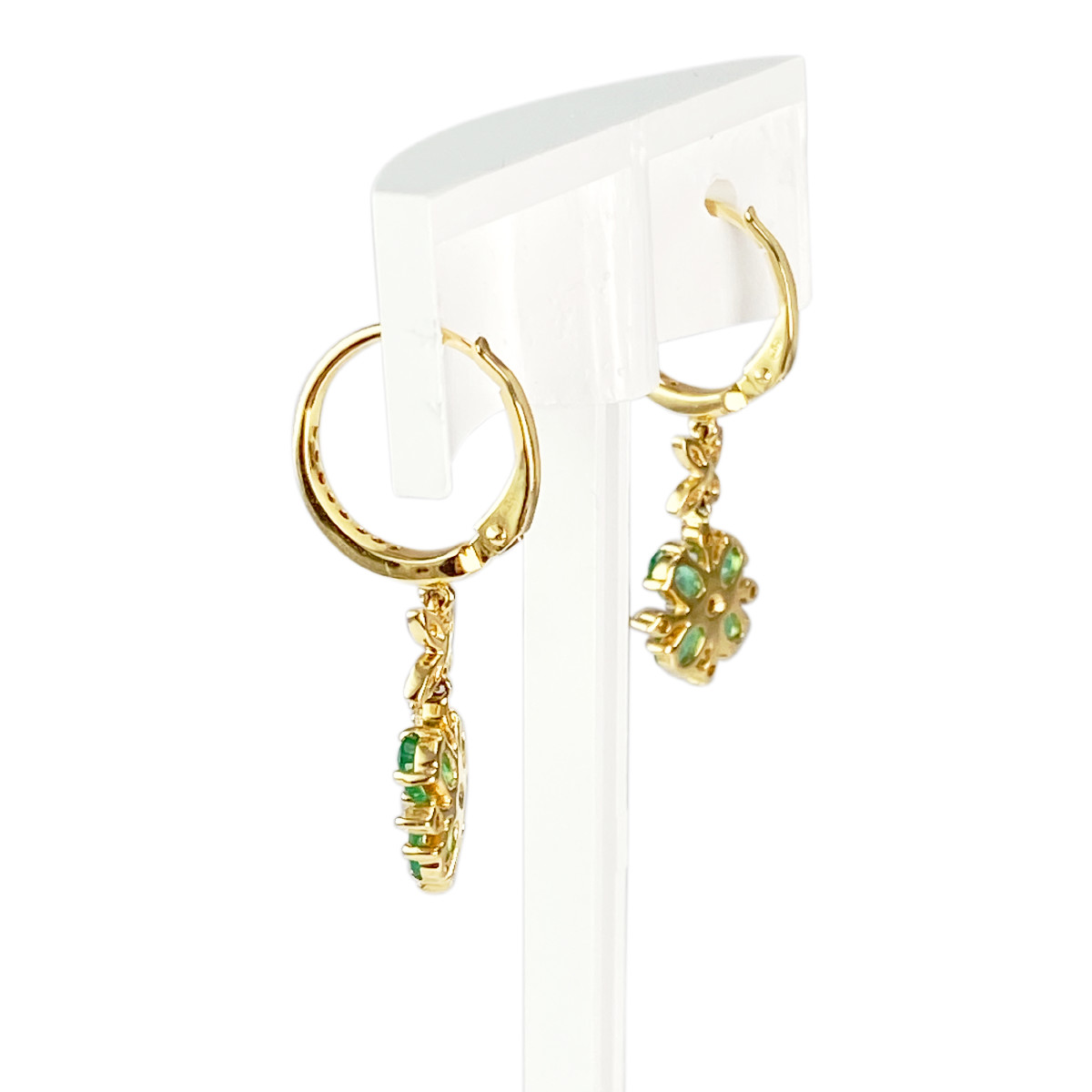 Boucles d'oreilles or jaune 750 emeraude et diamant - vue 2
