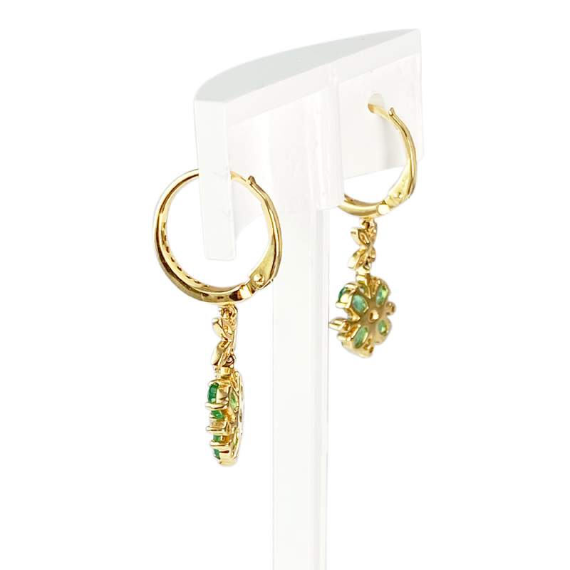 Boucles d'oreilles or jaune 750 emeraude et diamant - vue 2
