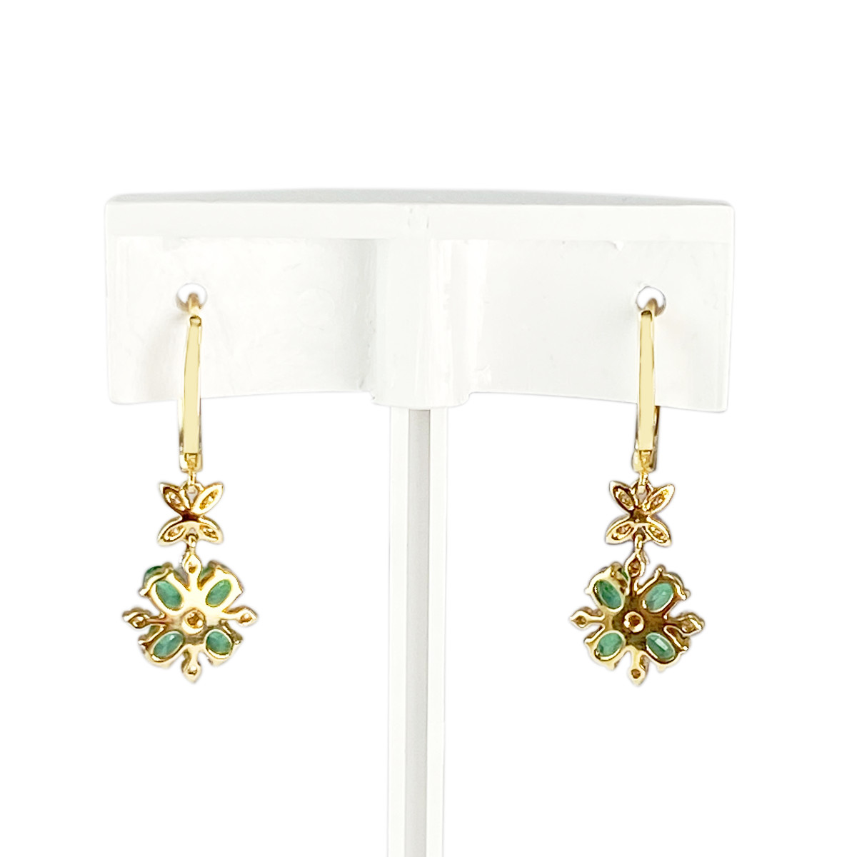 Boucles d'oreilles or jaune 750 emeraude et diamant - vue 3