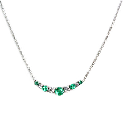 Collier or 750 blanc emeraude et diamant - vue 1