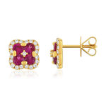 18K yellow gold ruby and diamond earrings - view 1