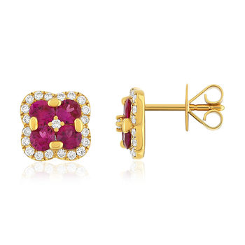 14K yellow gold earrings with rubies and diamonds