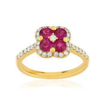 Gold 750 yellow ruby and diamond ring