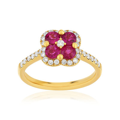 Gold 750 yellow ruby and diamond ring