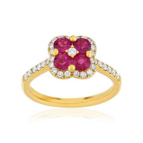 Bague or 750 jaune rubis et diamant