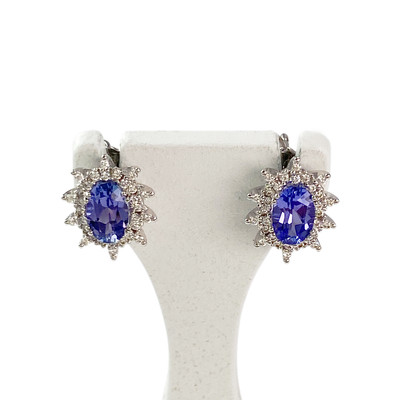 Boucles d oreilles or 750 blanc tanzanite et diamant