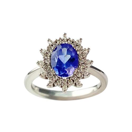 750 white gold ring with tanzanite and diamond