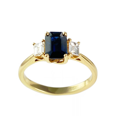 Bague or 750 jaune saphir et diamant - vue 1