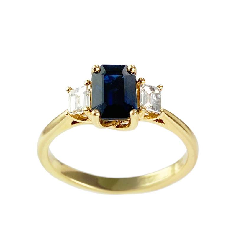 Bague or 750 jaune saphir et diamant - vue 1