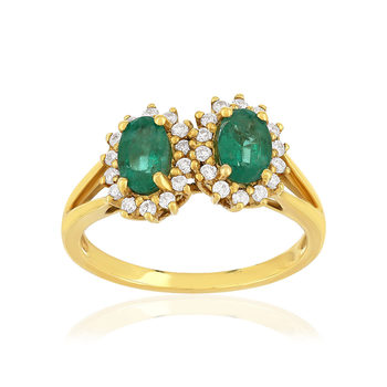 Bague or 750 jaune emeraude et diamant
