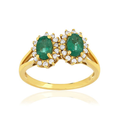 Bague or 750 jaune emeraude et diamant - vue 1