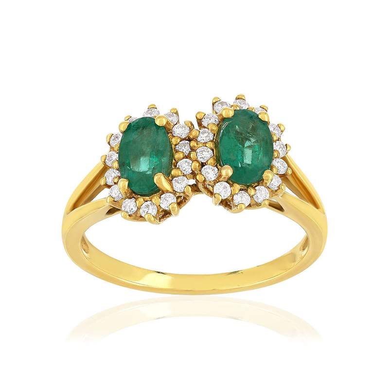 Bague or 750 jaune emeraude et diamant - vue 1