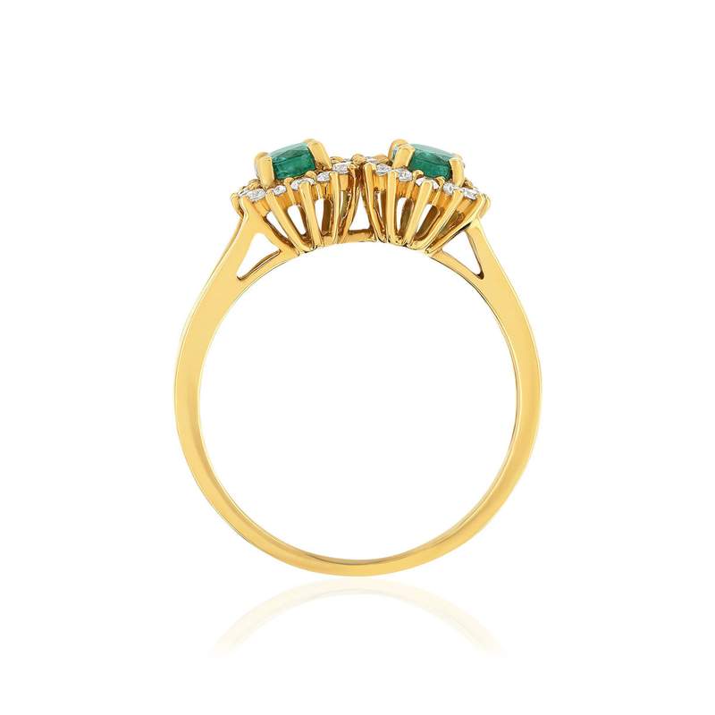 Bague or 750 jaune emeraude et diamant - vue 2