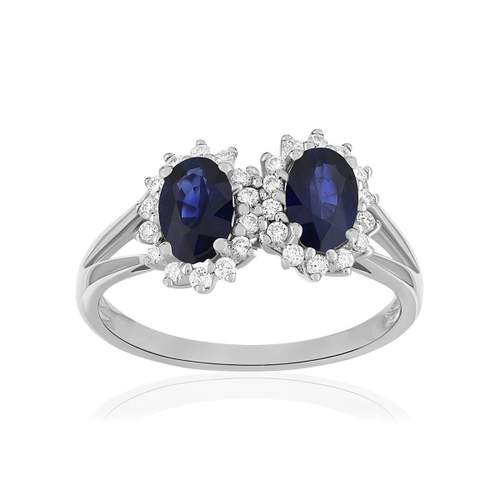 Bague or 750 blanc saphir et diamant