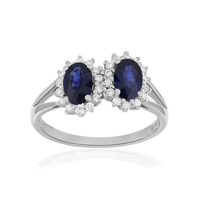 Bague or 750 blanc saphir et diamant - vue 1