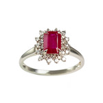 Bague or 750 blanc rubis et diamant - vue 1