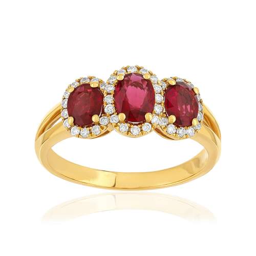 Bague or 750 jaune rubis et diamant