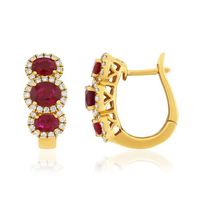 Boucles d oreilles or 750 jaune rubis et diamant - vue 1
