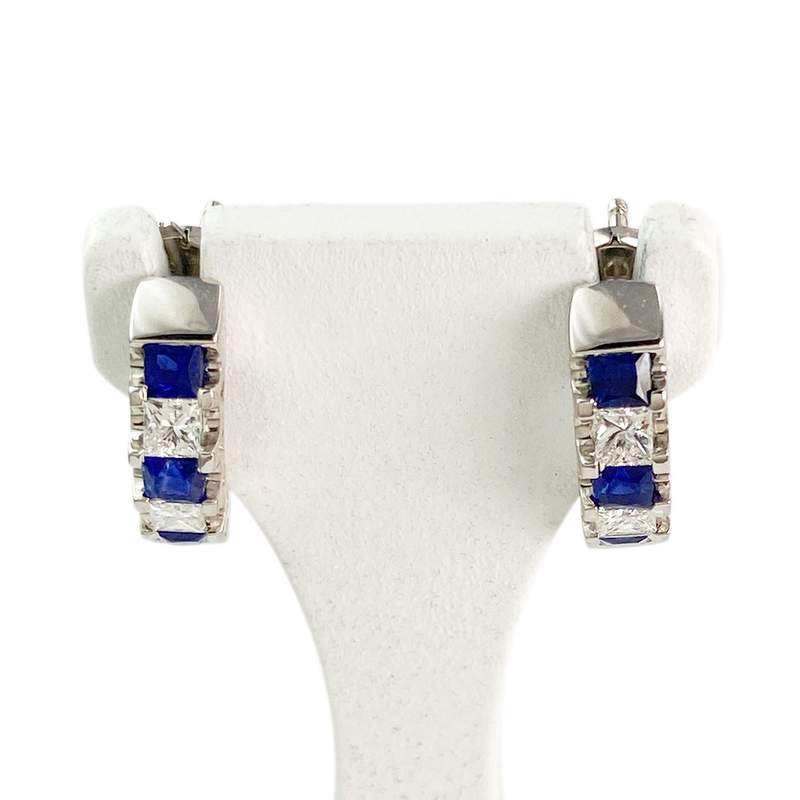 Boucles d oreilles or 750 blanc saphir et diamant - vue 1