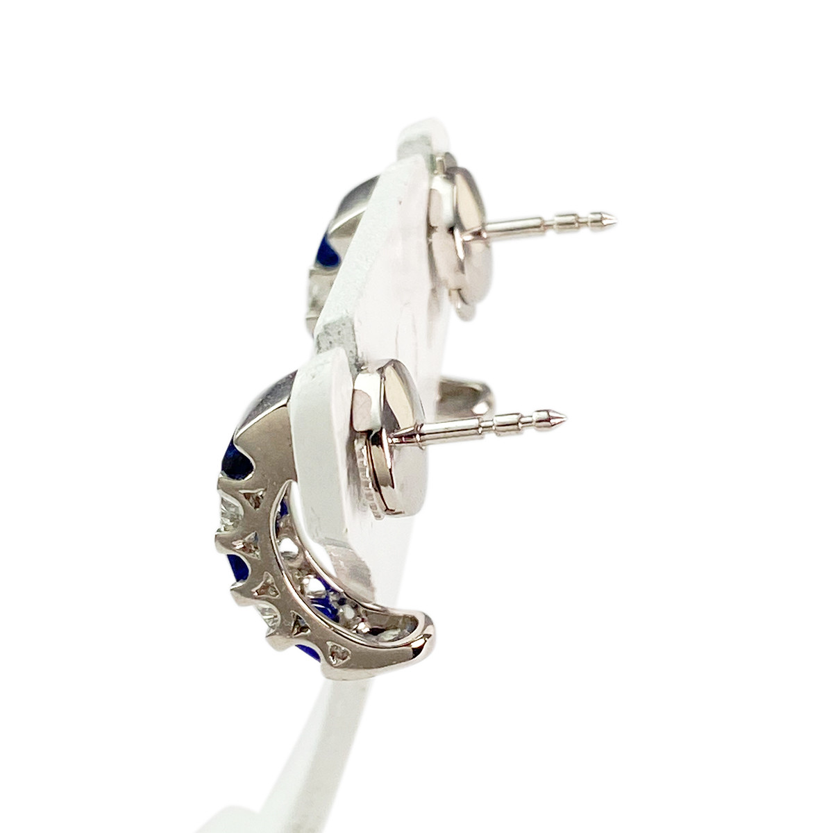 Boucles d oreilles or 750 blanc saphir et diamant - vue 2
