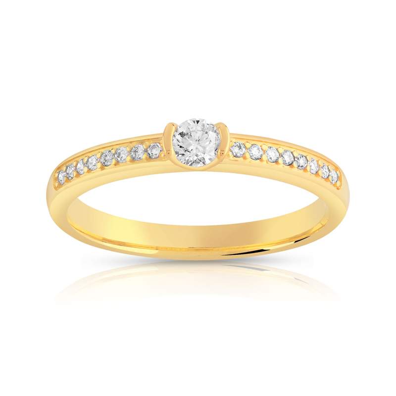 Bague solitaire or 750 jaune diamant 20/100e de carat - vue 1