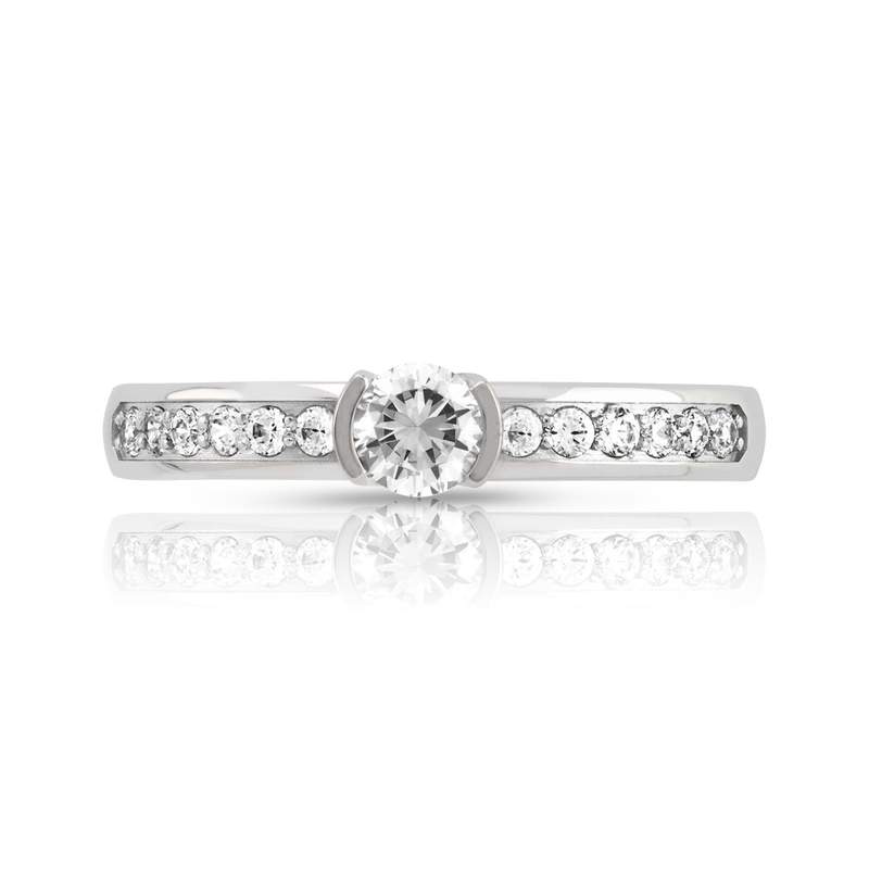 Bague solitaire or 750 blanc diamant 40/100e de carat - vue 3